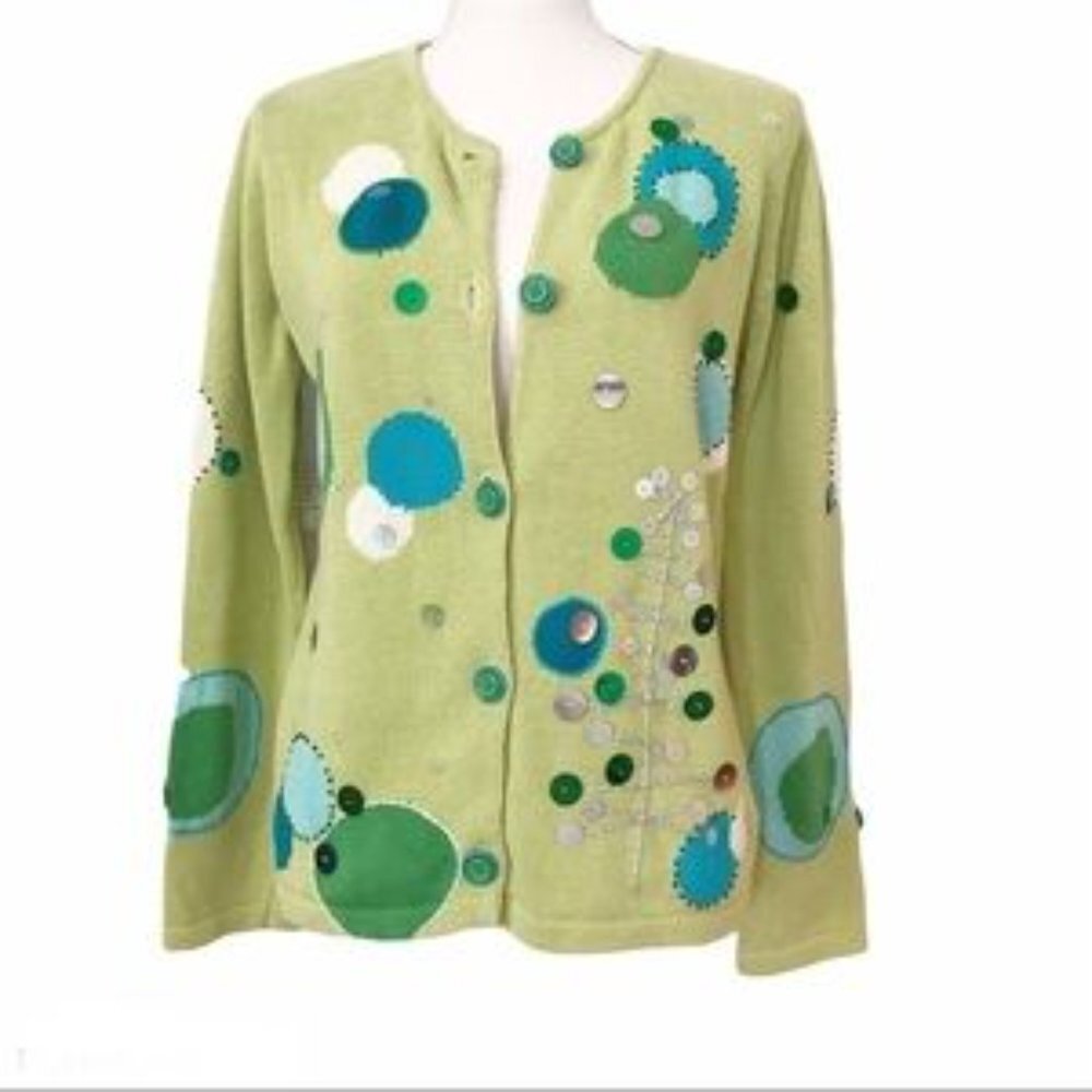 Susan Bristol Sequin Embroidered Holiday Cardigan